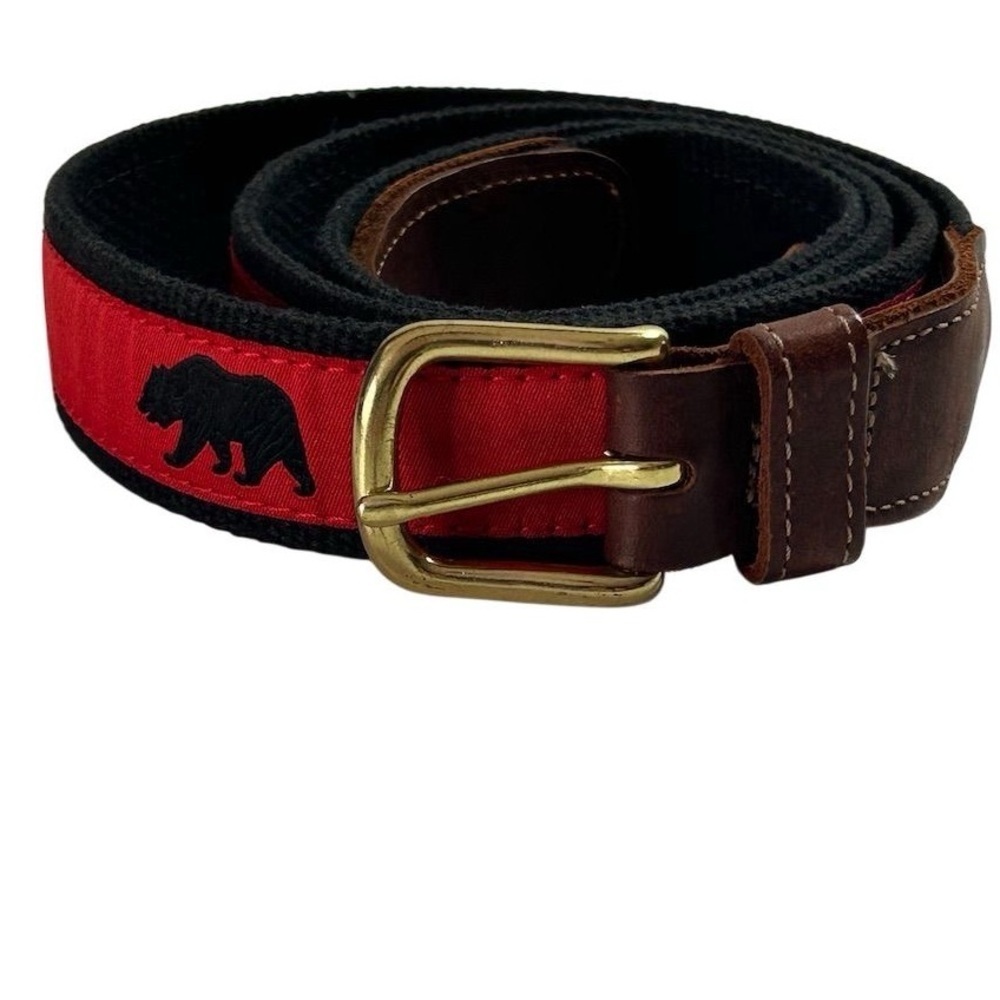 Vintage Preston Men's Red Leather Belt Embroidered Bear Design Size 48‎